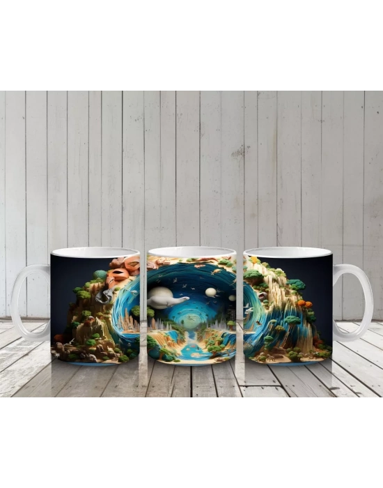 Masalsı Mantar Evreni ve Renkli Dünya – Baskılı Kahve Kupası