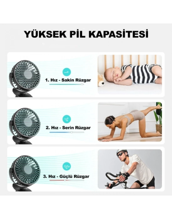 Masaüstü Şarjlı Klipsli Portatif Fan