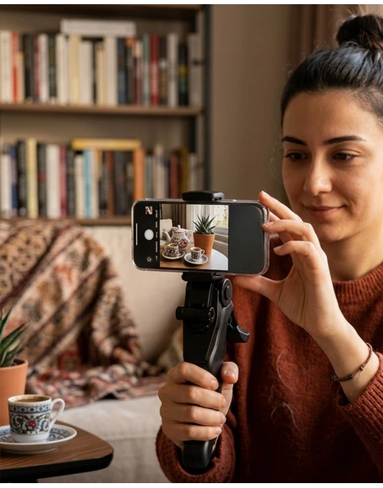 Masaüstü Telefon Tripodu Katlanabilir Telefon Tutucu Video Çekim Standı