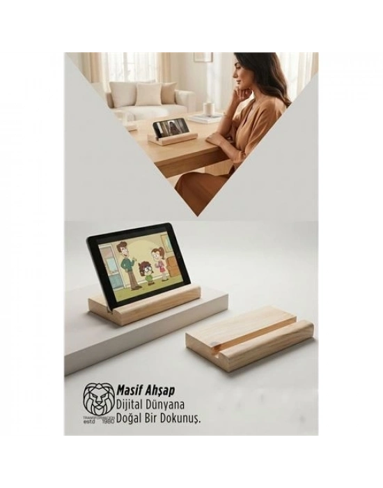 Masif Ahşap Tablet Standı ve Telefon Tutucu – Estetik Ergonomi 722866