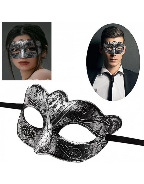Maskeli Balo Antik Gri Gümüş Eskitilmiş Maske Balo Venedik