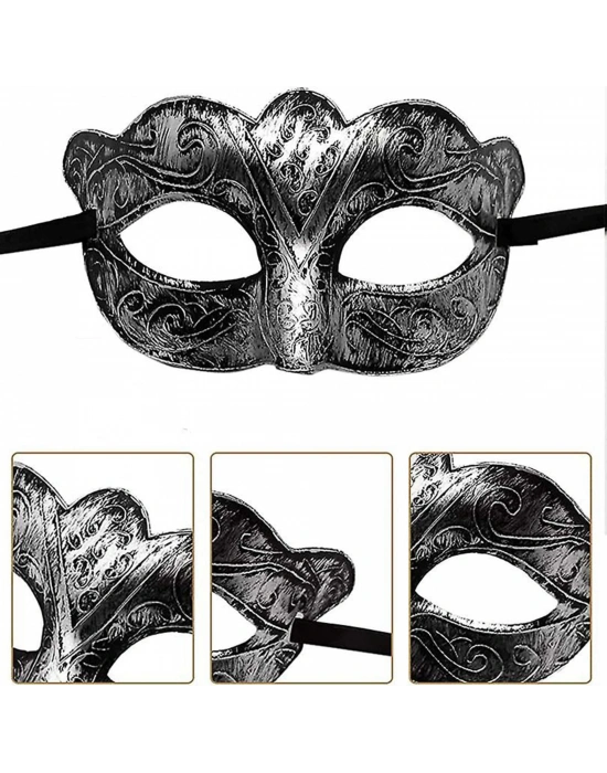 Maskeli Balo Antik Gri Gümüş Eskitilmiş Maske Balo Venedik