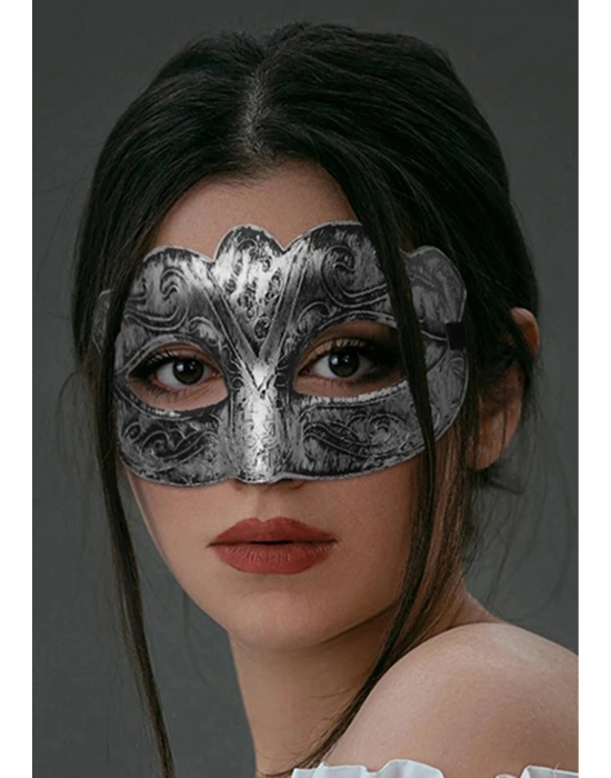 Maskeli Balo Antik Gri Gümüş Eskitilmiş Maske Balo Venedik