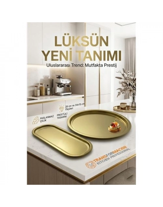 Masterpiece Çelik Tepsi Seti – Yuvarlak 28 cm & Dikdörtgen 34x15 cm 722990