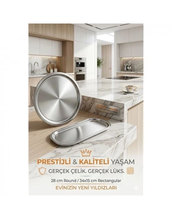 Masterpiece Çelik Tepsi Seti – Yuvarlak 28 cm & Dikdörtgen 34x15 cm 722992