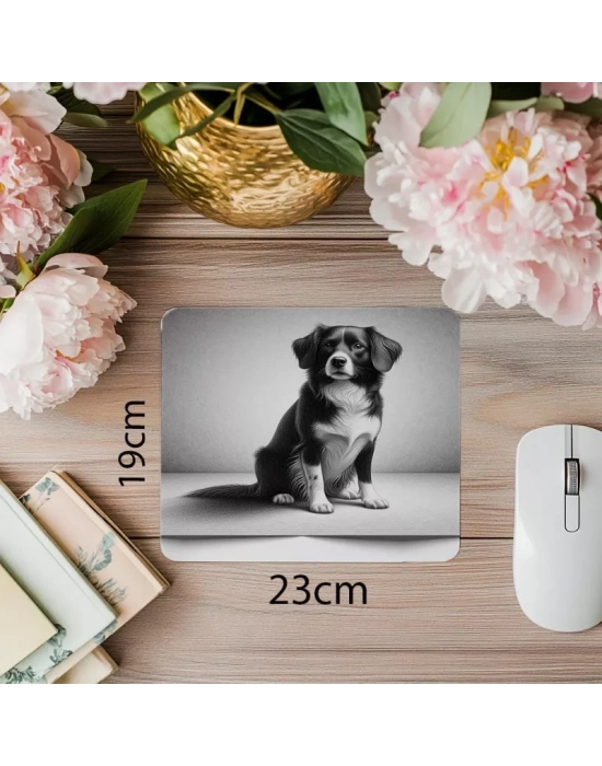Mat Dokulu Karakalem Köpek Tasarımı - 19x23 cm 2 mm Dikdörtgen İthal Baskılı Mouse Pad