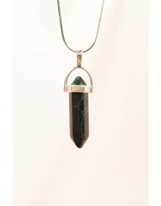 Mat Oniks Doğal Taşı Zincirli El Yapımı Tasarımlı Kolye Uç: 3,5 cm Zincir: 20 cm Kutulu