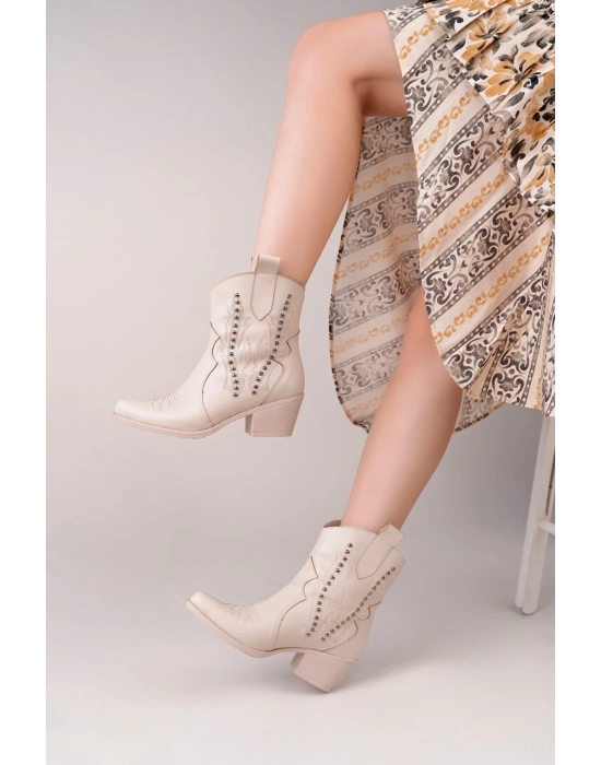 Matin Bej Cilt Topuklu Bot