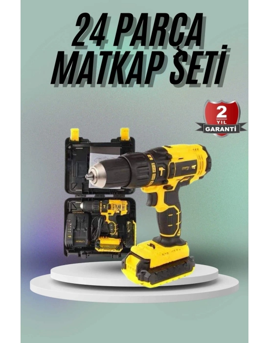 Matkap Seti 24 Parça Çift Bataryalı Darbeli Led Işıklı Vidalama