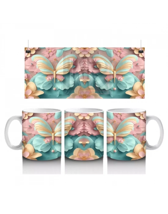 Mavi Arka Plan Üzerinde Çift Kelebek – Baskılı Kupa