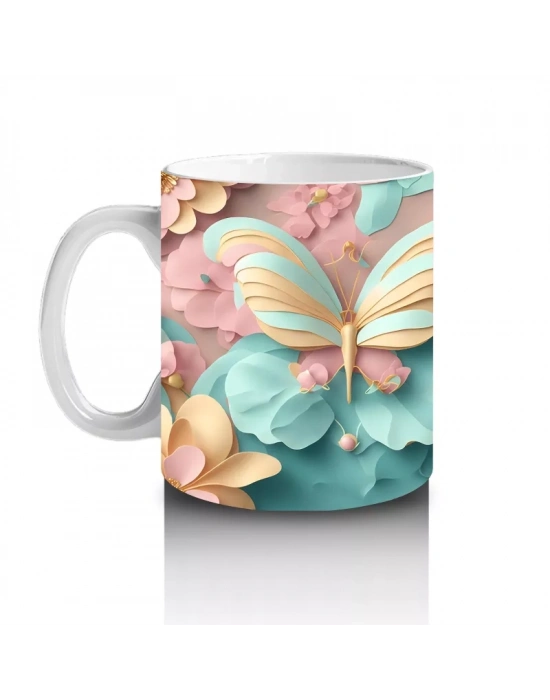 Mavi Arka Plan Üzerinde Çift Kelebek – Baskılı Kupa