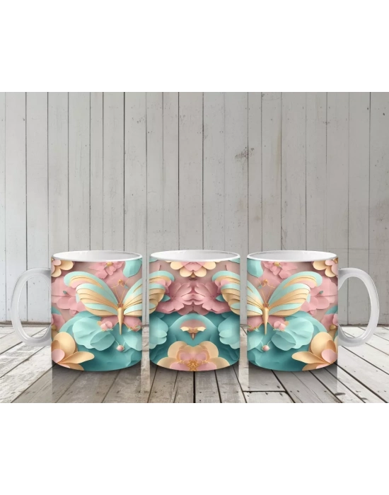 Mavi Arka Plan Üzerinde Çift Kelebek – Baskılı Kupa