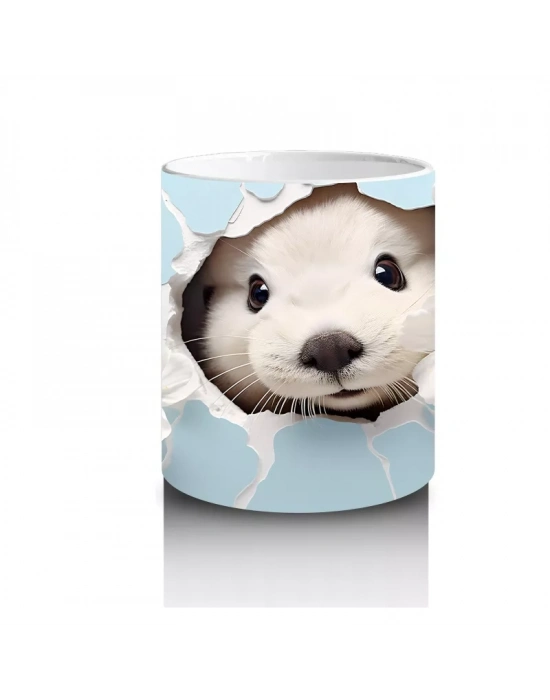 Mavi Arka Planda Çiçekler İçinde Sevimli Su Samuru – Baskılı Kahve Kupası