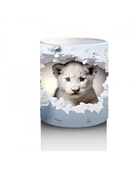 Mavi Arka Planda Şirin Yavru Kaplan – Baskılı Kahve Kupası