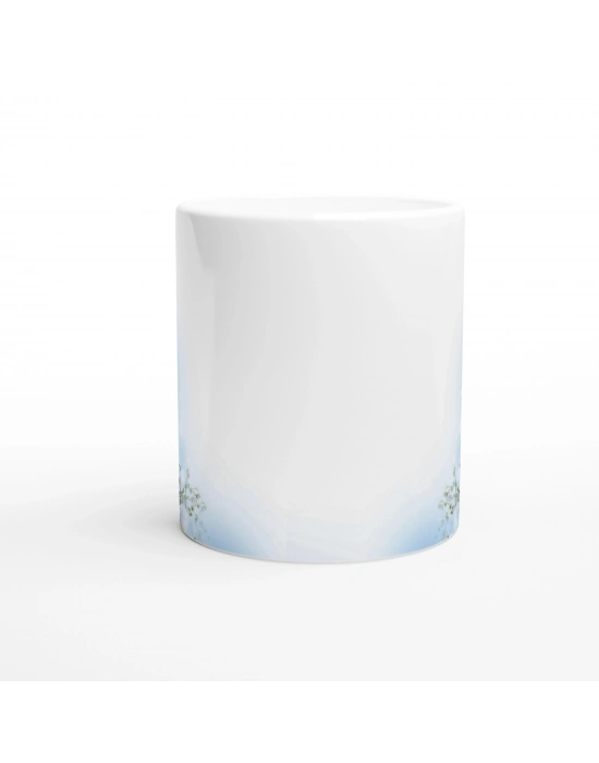 Mavi Beyaz Zarif Çiçek Desenli Kupa Bardak