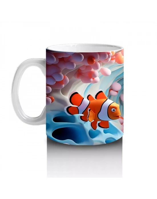 Mavi Dalgalar Arasında Palyaço Balığı Ailesi – Baskılı Kahve Kupası