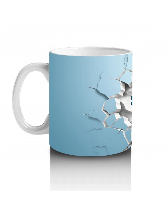 Mavi Duvar Kırığında Penguen – Baskılı Kahve Kupası