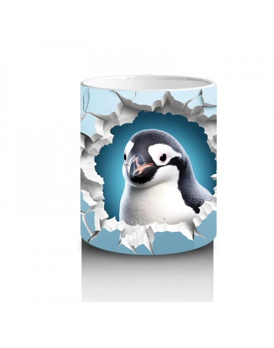 Mavi Duvar Kırığında Penguen – Baskılı Kahve Kupası