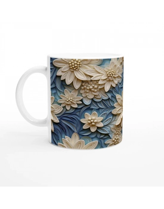 Mavi Esinti Çiçekli Kupa Bardak