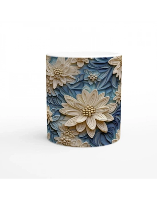 Mavi Esinti Çiçekli Kupa Bardak