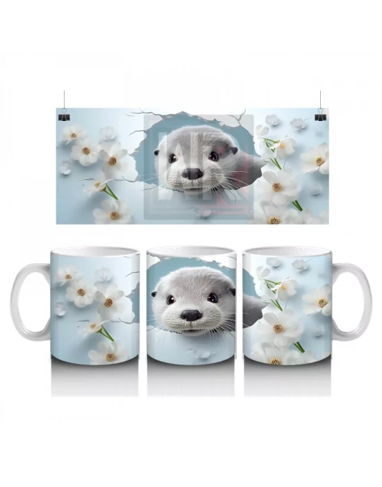 Mavi Fon Üzerinde Su Samuru Figürü – Baskılı Kupa