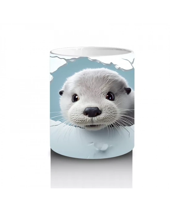 Mavi Fon Üzerinde Su Samuru Figürü – Baskılı Kupa