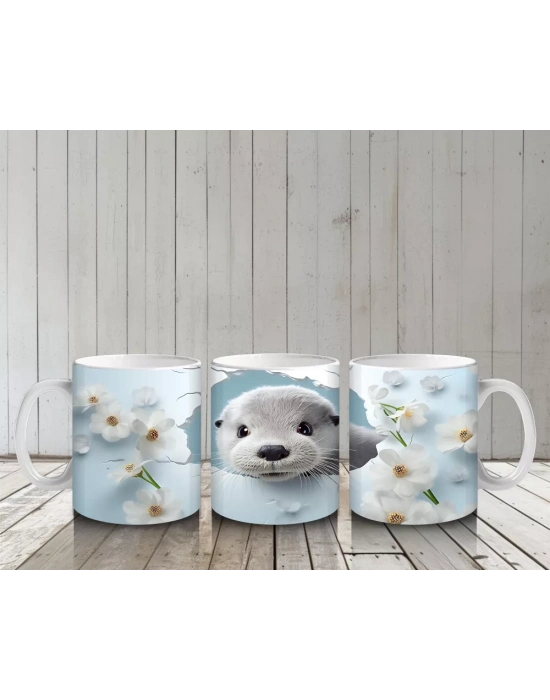 Mavi Fon Üzerinde Su Samuru Figürü – Baskılı Kupa