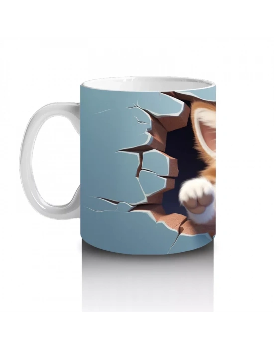 Mavi Fon Üzerine Yırtık Desenli Kedi – Baskılı Kupa