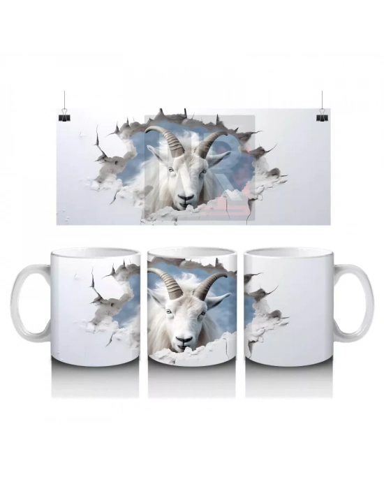 Mavi Gökyüzü Arka Planlı Çatlak Zeminden Bakan Dağ Keçisi - Baskılı kahve kupası