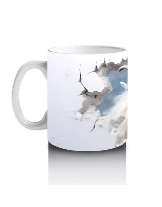 Mavi Gökyüzü Arka Planlı Çatlak Zeminden Bakan Dağ Keçisi - Baskılı kahve kupası