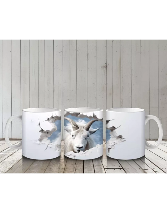 Mavi Gökyüzü Arka Planlı Çatlak Zeminden Bakan Dağ Keçisi - Baskılı kahve kupası