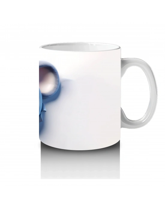 Mavi Gözlü Gülümseyen Fare Maskot – Baskılı Kahve Kupası