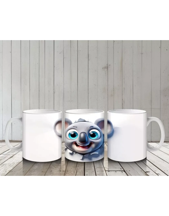 Mavi Gözlü Gülümseyen Fare Maskot – Baskılı Kahve Kupası