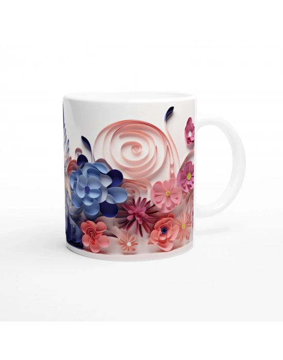 Mavi Gözlü Sevimli Kedi ve Çiçek Bahçesi Temalı Baskılı Kupa Bardak