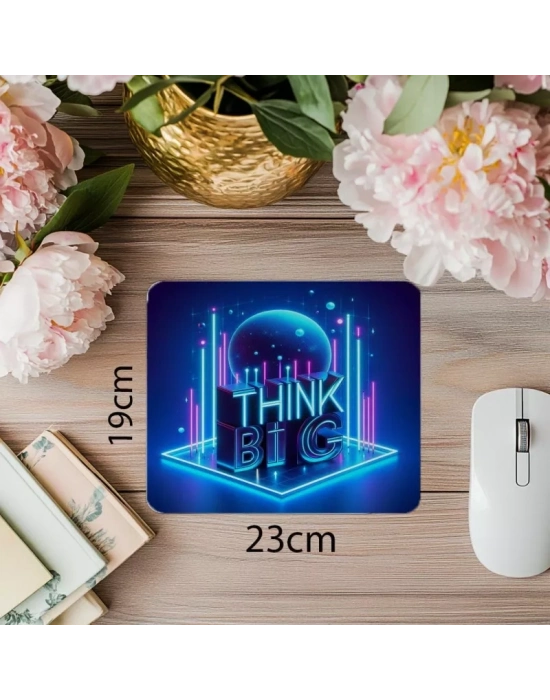 Mavi Işıklarla Think Big 3D Mouse Pad - 19x23 cm 2 mm Dikdörtgen İthal Baskılı Mouse Pad
