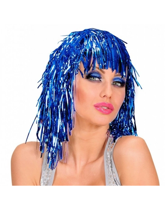 Mavi Işıltılı Metalize Parti Peruğu