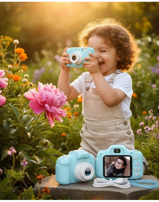 ® Mavi Kompakt Mini Kamera HD Video ve Fotoğraf Çekim Özellikli Şarjlı Model