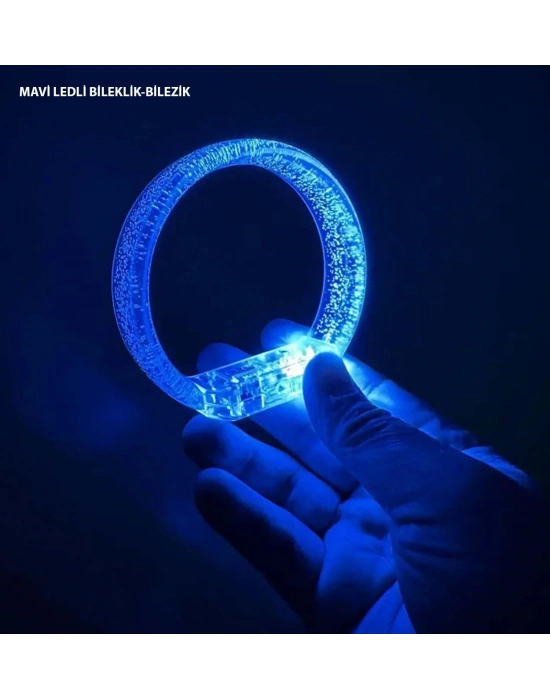 Mavi Led Işıklı Baskı Yapılabilen Pilli Bileklik Bilezik 1,5 Cm Genişlik