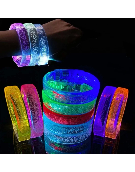 Mavi Led Işıklı Baskı Yapılabilen Pilli Bileklik Bilezik 1,5 Cm Genişlik