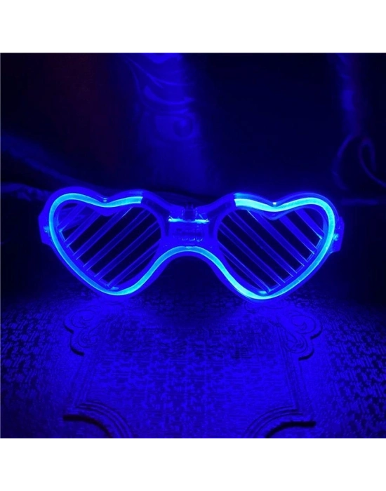 Mavi LED Işıklı Kalp Gözlük – 3 Modlu Parti & Glow Gözlüğü