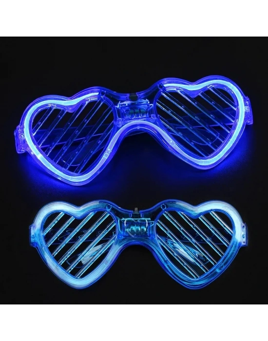 Mavi Led Işıklı Kalp Gözlük – 3 Modlu Parti & Glow Gözlüğü