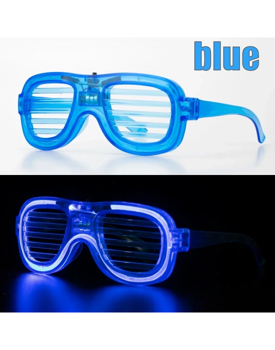 Mavi Led Işıklı Parti Gözlüğü - Neon Glow Şerit Gözlük 3 Modlu