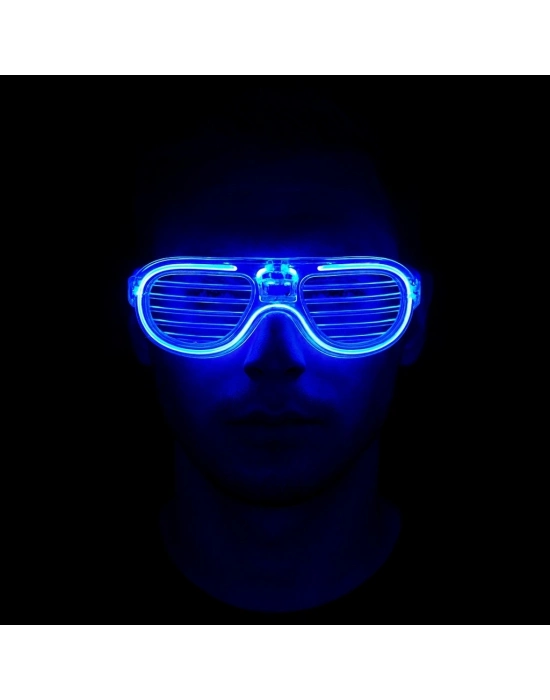 Mavi Led Işıklı Parti Gözlüğü - Neon Glow Şerit Gözlük 3 Modlu