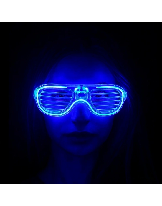 Mavi Led Işıklı Parti Gözlüğü - Neon Glow Şerit Gözlük 3 Modlu