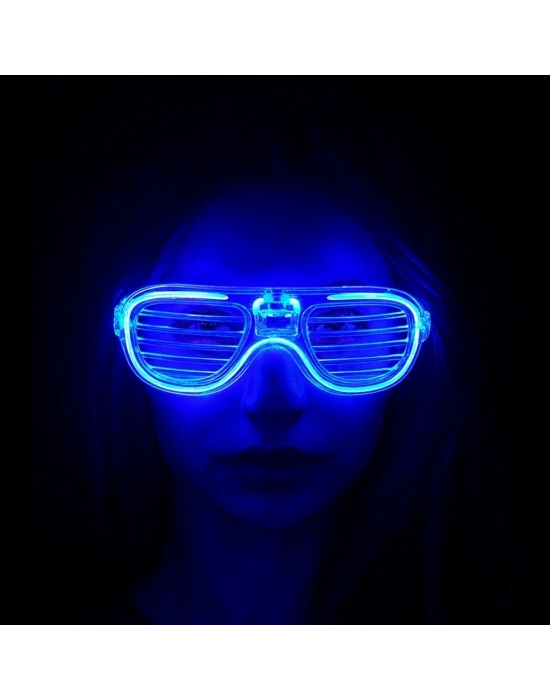 Mavi Led Işıklı Parti Gözlüğü - Neon Glow Şerit Gözlük 3 Modlu