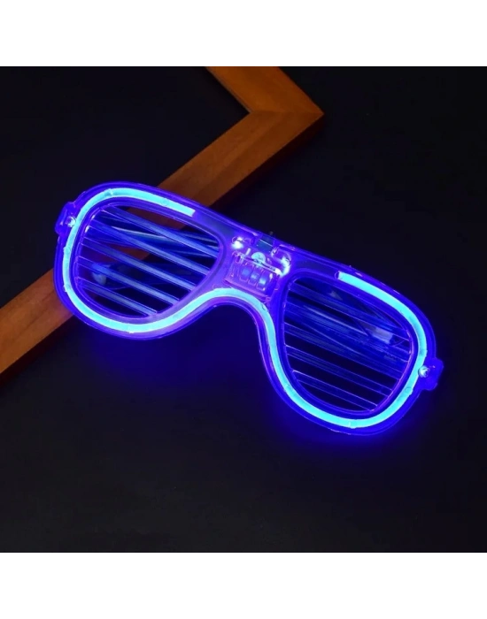 Mavi Led Işıklı Parti Gözlüğü - Neon Glow Şerit Gözlük 3 Modlu