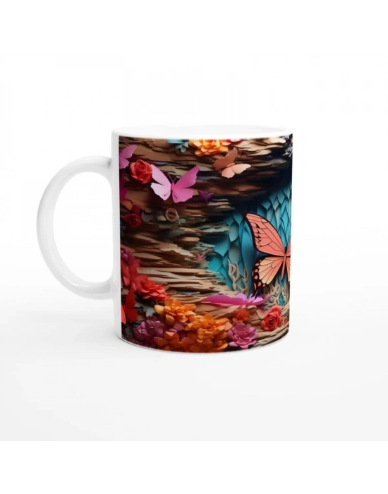 Mavi Mağarada Uçuşan Renkli Kelebekler Temalı Baskılı Kupa Bardak