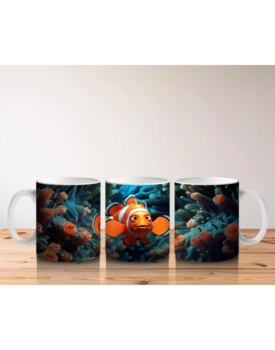 Mavi Mercanlar Arasında Palyaço Balığı – Baskılı Kahve Kupası