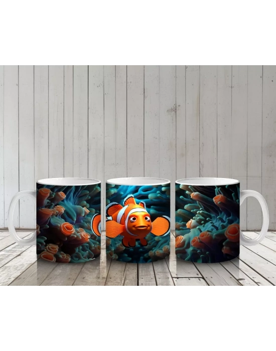 Mavi Mercanlar Arasında Palyaço Balığı – Baskılı Kahve Kupası