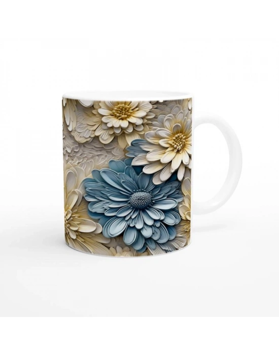 Mavi Papatyalar Çiçek Desenli Kupa Bardak